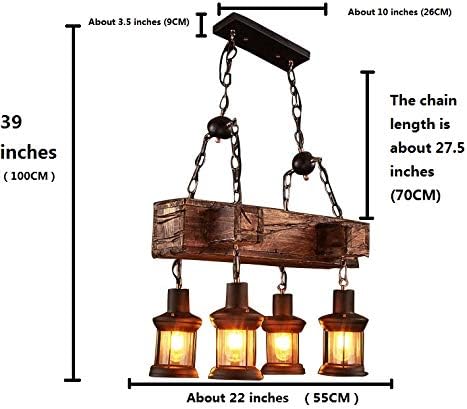 Miniatura 8 de Lámpara colgante colgante de madera vintage industrial Retro Loft Lantern Candelabro 4 luces de suspensión para cafetería, restaurante (1)