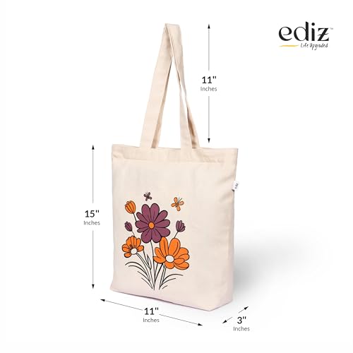 EDIZ-Tote-Bags-for-Women-with-Zip-College-Bag-for-Girls-Pure-Cotton-Tote-Bag-for-Shopping-Travel-Beach
