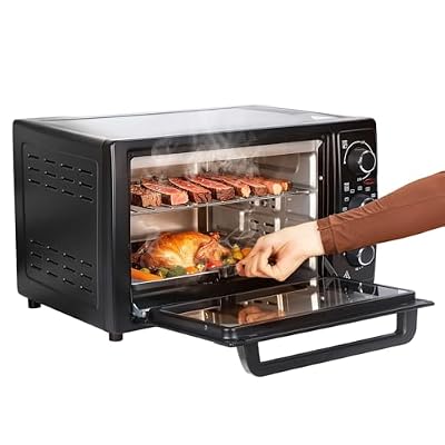 Countertop Convection Toaster Oven, 1500W Air Fryer Toaster Oven with 32 L Capacity, 60 Minutes Timer, Stainless Steel Kitchen Convection Ovens for Bake, Roast, Toast US Plug