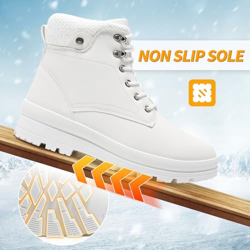 Kufeiti Women's Waterproof Fur Lined Winter Combat Boots with Side Zipper Non Slip Snow Ankle Boots for Outdoor Hiking Work (White, US9) by kufeiti - Used condition - Image 5
