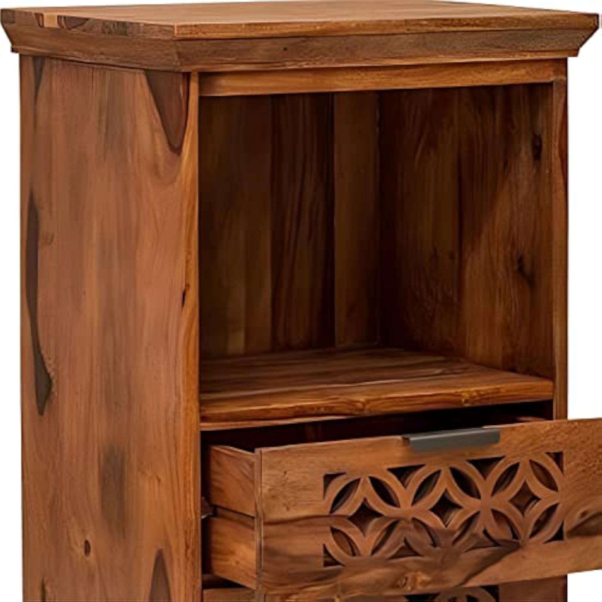 Sheesham Wood Bed Side Table with 2 Drawers and Shelf Storage
