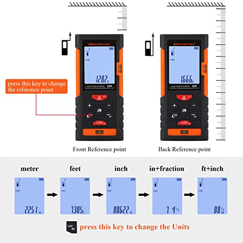 Makingtec Laser Measurement Tool,131Ft Laser Measure Ft In M Unit Switch With 2 Bubble Levels Pythagorean Mode Area And Volume Measuring,Lcd Backlit Digital Laser Tape Measure Distance Meter Device #TOP3