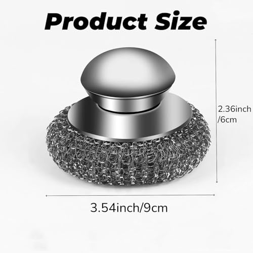Image of 2PCS Steel Wool Scrubber with Handle, Stainless Steel Wool Scrubber with 2 Replacement Pads, Cleaning Brush for Cleaning Dishes, Metal Pans, Grill, Stoves