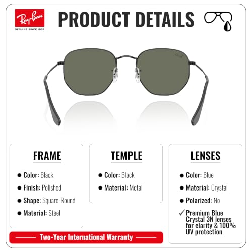 Image of Ray-Ban RB3548N HEXAGONAL FLAT LENSES Square-Round Shape Sunglasses for Men & Women with Official Eyewear Kit