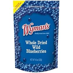 Wyman's Whole Dried Wild Blueberries - 100% Wild Blueberries, No Sugar Added, Snack Food, Topping, Baking, Resealable Bag - 4.5oz