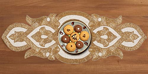 Infinity Decorative Handmade Glitz Beaded Table Runner, Chritstmas Table Runner - Hand Embroidery Table Mat For Harvest Xmas Easter Thanksgiving Wedding Family Party Decoration - 13X36 - Gold Ivory #TOP4