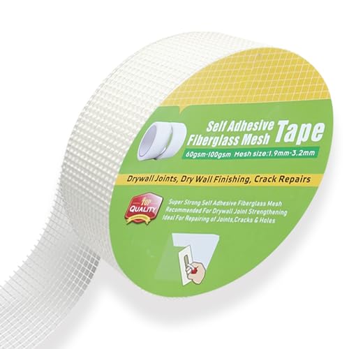 HYRYC Cinta Adhesiva de Fibra de Vidrio 5cm*50m Cinta Juntas Pladur Cinta de Fibra Autoadhesiva Altamente Elástica para Reparacion y Sellado de Paredes de Grietas y Fisuras (5cm*50m)