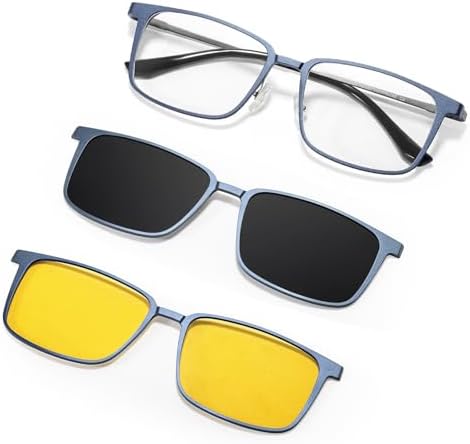 TEAPLMTT Magnetic Clip On Polarized Sunglasses Men Square Night Driving UV Protection