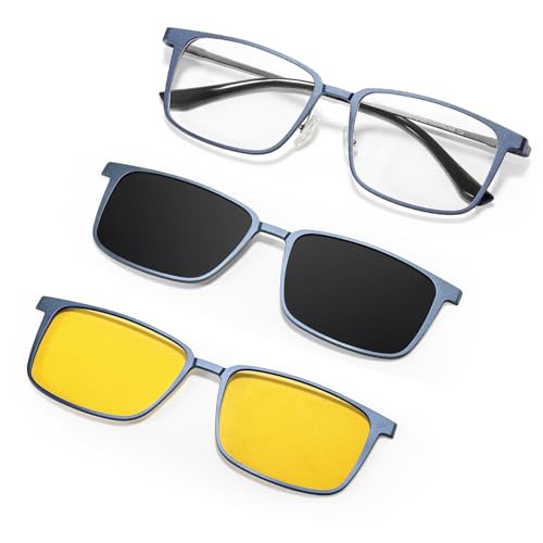 Magnetic Clip On Polarized Sunglasses for Men Retro Square Night Driving Al-Mg Glasses UV Protection