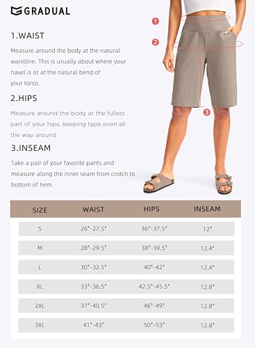 G Gradual Bermuda feminina de 30,5 cm com bolsos, cintura alta, stretch na altura do joelho, shorts