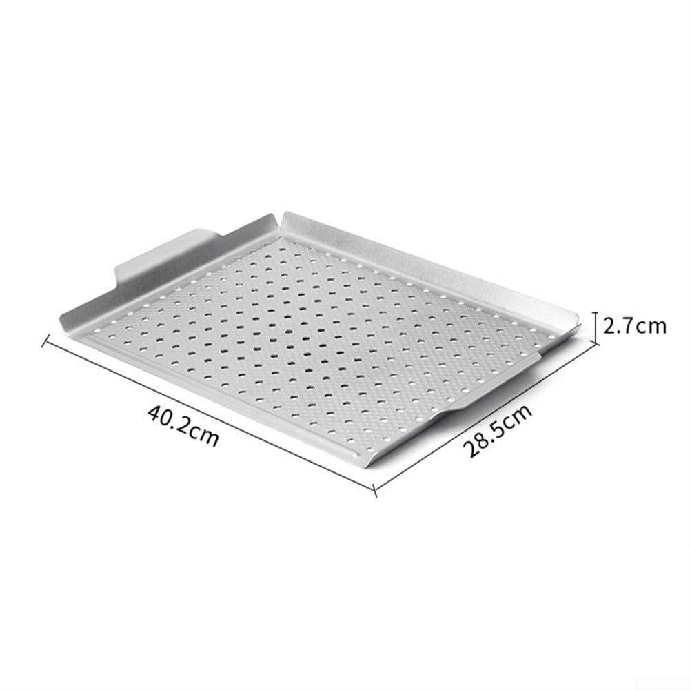 Cestello antiaderente rettangolare per barbecue, per grigliare verdure, carne, pesce, in acciaio al carbonio, 40 x 26 cm