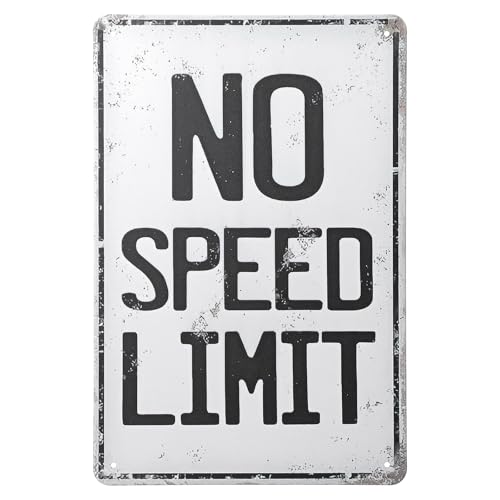 MBAIYO Car Room Wall Decor, No Speed Limit Sign Vintage Metal Tin Wall Art for Garage Man Cave Boys Room Decor Car Themed Rooms Decors 12x8 Inch