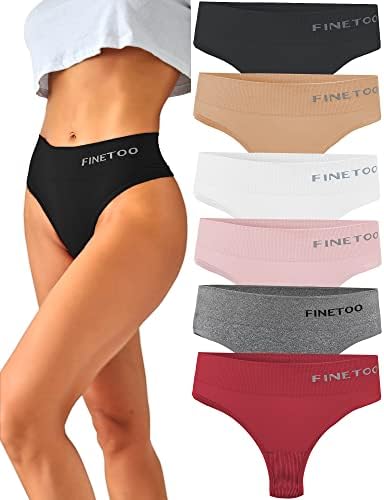 FINETOO 6-Pack String Thongs Ladies Tummy Control Thongs Set Breathable Thong Women Underpants High Waist Underwear Soft Panties Multipack