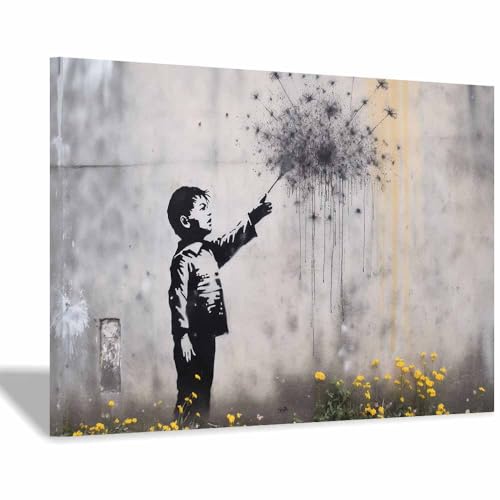 Toile peinture modèle féminin noir - Graffiti spray pissenlit pour decoration murale