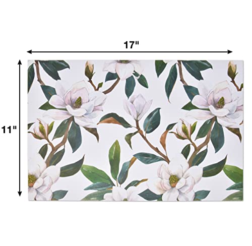 Disposable Floral Magnolia Blossom Paper Place Mats 50 Pack 11”X 17” Rectangle Spring White Flowers Charger Place Mat Summer Flower Dinner Table Setting Bridal Shower Wedding Party Supplies Decor #TOP1