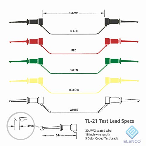 Elenco Electronics Tl-21 Mini Grabber For Ic Test Lead, Red, Green,Yellow,Black,White #TOP2