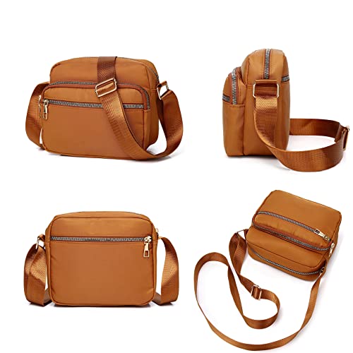 Seinpure Women Nylon Crossbody Bag Waterproof Multi Pockets Shoulder Handbags Small Lightweight Travel Purse Adjustable Strap (Brown) #TOP1