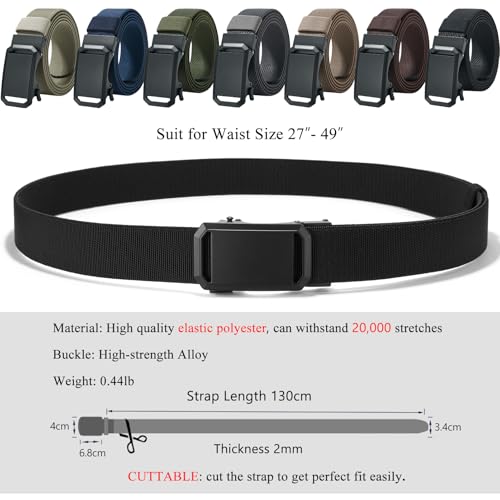 Image of LionVII Ratchet Elastic Stretch Belts, Belt for Men with Automatic Buckle for Men, Adjustable Trim to Fit 27-49 inch Waist