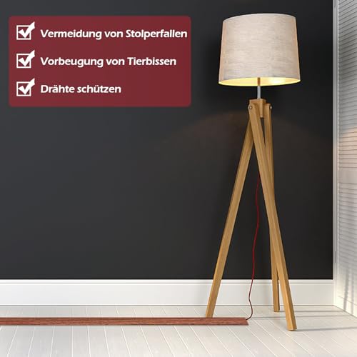 Bodenkabelschutz, Flexibler Zuschneidbar PVC-Kabelschutz, Selbstklebend Bodenkabelabdeckung, Bodenkabelkanal, schützt Kabel und verhindert Stolperfallen, 50mm* 1m, braune Holzmaserung