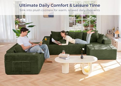Image of MAXYOYO Modular Sectional Couch with L-Shape Chaise and Loveseat, Modern Boneless Couch for Living Room, Oversized Sofa with Deep Seat, No Assembly Required, Green
