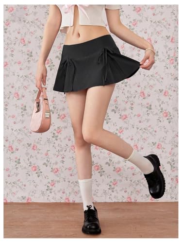 MakeMeChic Women's Y2k Skirts Summer Bowknot Pleated Skirt A Line Preppy Mini Skirts2