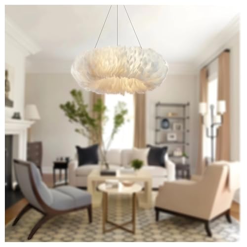 Lustre suspendu moderne plume blanche eclairage LED chaleureux - 4