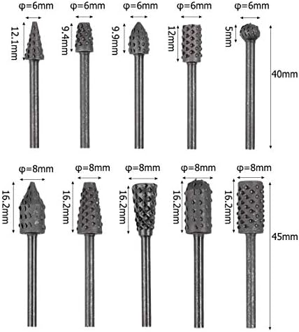 Bestgle 10pcs 3mm 1/8" Shank Rotary Burr Rasp Set Carbon Steel Wood Carving File Rasp Drill Bits for Woodworking Drilling Carving Engraving