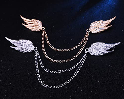 Angel Wings Tassel Chain Brooch Collar Pins. Rhinestone Metal Feather Lapel Pin, Suit Coat Breastpin For Women Men's Accessories (Silver2) #TOP5