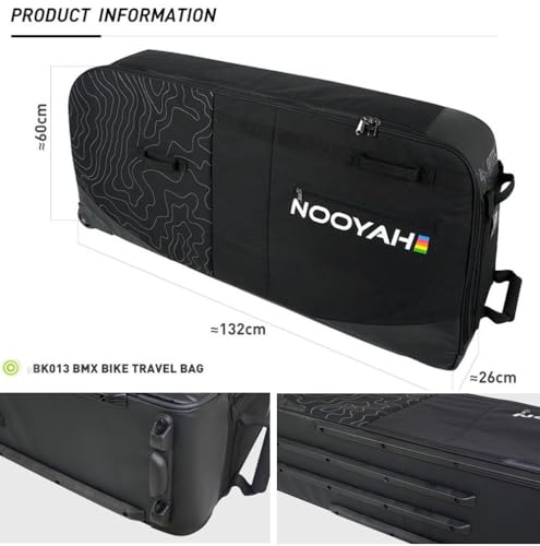 NOOYAH BMX Bike Travel Bag - 18 to 20 Inch BMX Bicycle Transport Case with Rolling Wheels, Lightweight Soft Shell and Handheld - Thumbnail 3