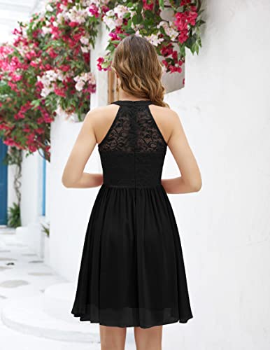 Wedtrend Black Cocktail Dress For Women Evening Party Modest Prom Dress Floral Lace Party Dress Short Bridesmaid Dress Halter Sleeveless Wedding Guest Dress For Teens Wt0203Blackxs #TOP4