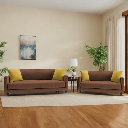 Image of Casaliving Dominic 3 + 2 Seater Sofa Set for Living Room (Brown) Premium Fabric Sofa