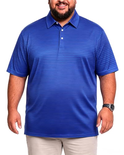 Cozople Big and Tall Shirts for Men Royal Stripe, 2XLT 4-Way Stretchy Polo