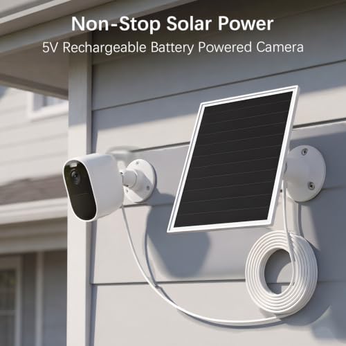 Image of 6W Solar Panel for Outdoor Security Camera with Micro USB & USB - C Port, Solar Panel Charger for Battery Camera, Fits Wyze /Reolink DC 5V Output, IP65 /360 Adjustable, 9.8ft Cable, Fast Charging