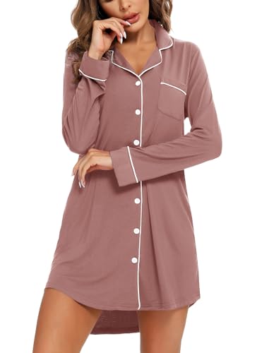 Image of Leikar Nightgowns for Women Button Up Labor Delivery Gown Sleep Shirts