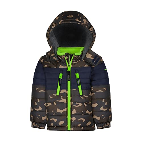 Image of LONDON FOG Boys' Toddler Color Blocked Winter Puffer Jacket with Hat