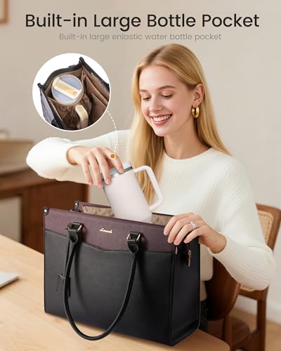 Image of LOVEVOOK Laptop Bag for Women, 2-in-1 Tote Purse with Clutch & Cup Holder, Waterproof Briefcase for Work Travel