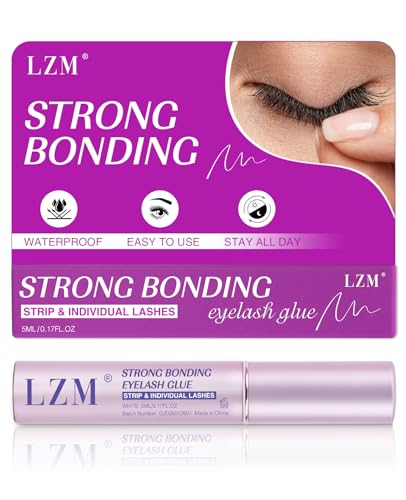 LZM Colle Faux Cils Waterproof 5ml Blanc Excellente Adhérence Colle Cils Sans Latex Transparent Lash Glue Facile à Utiliser Eyelash Glue (5ml)