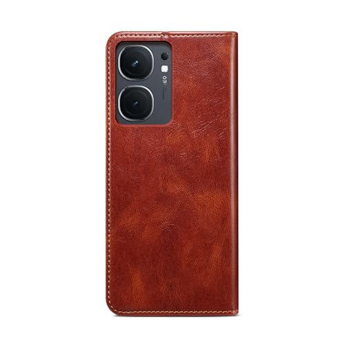 Image of Pirum Flip Cover for IQOO NEO9 PRO Back Cover with Magnetic Closure Leather Case with Card Slots (Brown)