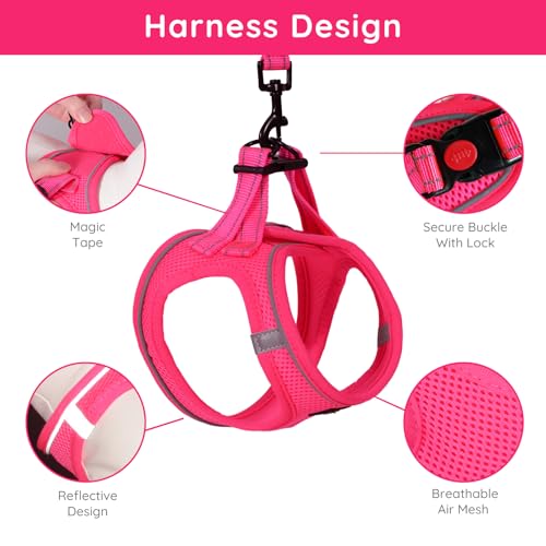 BELLA & PAL Step in Vest Harness for Small and Medium Dogs, No Pull Small Dog Harness with Leash Set, Comfortable Air Mesh Dog Vest Harness with Reflective Strip (Hot Pink, L) by BELLA & PAL - Image 2