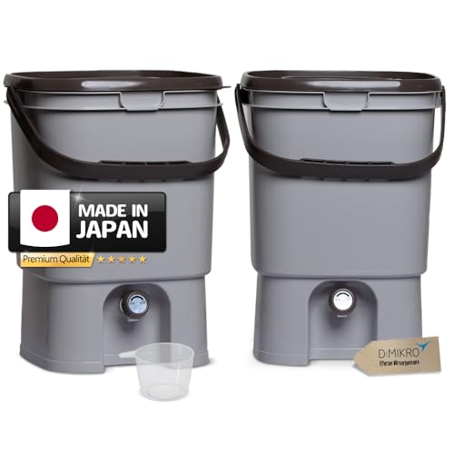 2 Bokashi Eimer - Japanisches Design 19 Liter Volumen - 41 x 29 x 29 cm - aus lebensmittelechtem (PP) - Dünger aus Lebensmittelresten selbst herstellen