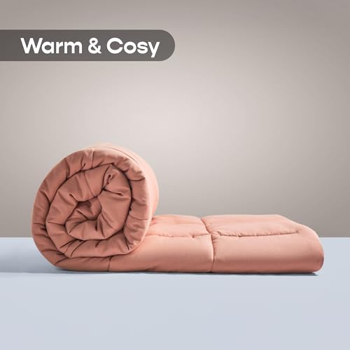 Image of SleepyCat Summer Reversible AC Comforter - Hotel Like Feel 120 GSM Lightweight Blanket, Quilted Design, Machine Washable - Nude Pink & Seafoam White (Single Size 90x60)