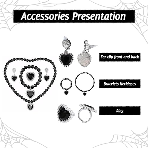 ZapLute Girls Black Costume Halloween Dress Family Cosplay Party Outfit with Wig Necklace Belt Gloves Socks for 5-12 Years by ZapLute - Image 3