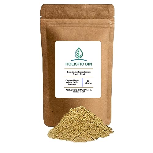 Holistic Bin Organic Mushroom Blend Powder 19 Wild Harvested Varieties (Lion's Mane, Reishi, Enoki, Mesima, Turkey Tail, Cordyceps, & More) | Adaptogenic Mushrooms Supplement | Made In The Usa #TOP4