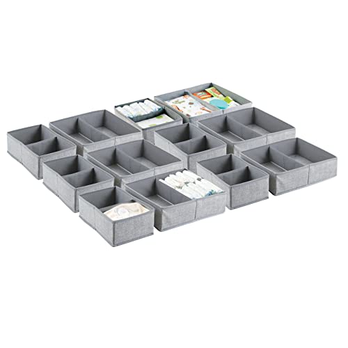 Image of mDesign Fabric Drawer Organizer Bins, Kids/Baby Nursery Dresser, Closet, Shelf, Playroom Organization, Hold Clothes, Toys, Diapers, Bibs, Blankets, Lido Collection, Set of 2, 6 Pack, Gray