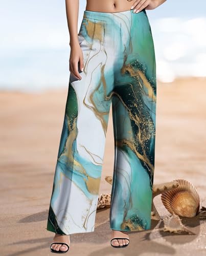 Womens High Waisted Pants 2025 Summer Loose Fit Wide Leg Oversize Patterned Printed Comfy Classic Basic Trendy Pant 7