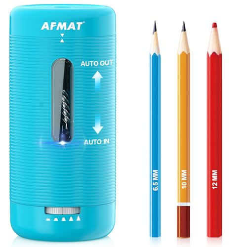 AFMAT Electric Pencil Sharpener, Fully Automatic Pencil Sharpener, Auto in & Out, Rechargeable Hands-Free Sharpeners for Jumbo & Colored Pencils (6.5-12mm), Portable for Home/Classroom/Office PSC2