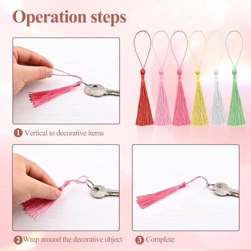 Image of NACHLYNN 120 Pcs Bookmark Tassels Bulk 13cm /5 Inch Silky Handmade Soft Craft Mini Tassels for Jewelry Keychain Making with Loops for Dress Decoration DIY Craft Accessory (20 Colors)