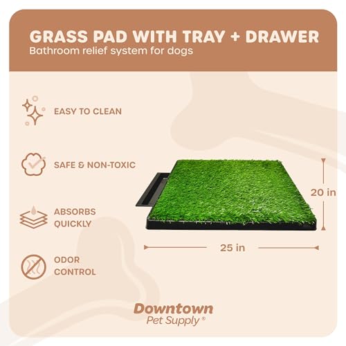 Downtown Pet Supply Dog Grass Pad with Tray, 20 x 25 w/Drawer - Outdoor and Indoor Potty System for Dogs with Replaceable Synthetic Grass Pee Turf - Portable and Waterproof Turf Dog Potty
