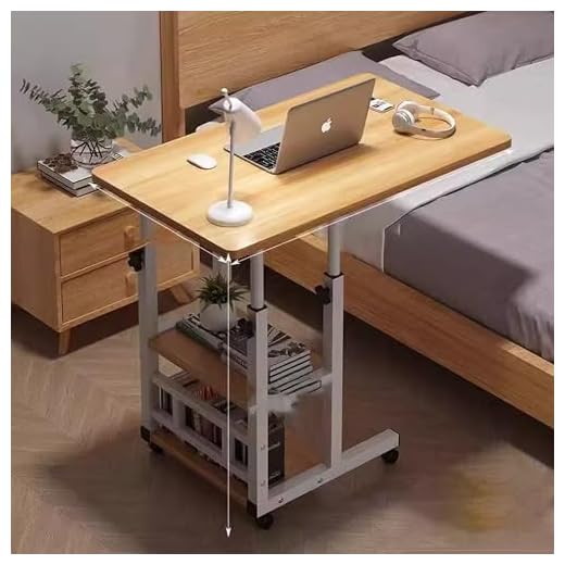 Overbed Table Mobile, 3 Layers Standing Desk Height Adjustable Bedside Table with Wheels Stable Laptop Tables for Bed Sofa Overbed Desk for Home Office Bedroom Living Room