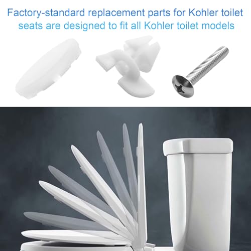 for Kohler 1236365 Bumper Hardware Kit, for Kohler Toilet Seat Parts 1236365 Toilet Seat Repair Kit with 4 Bumpers & 2 Screws, for Increased Seat Stability and Noise Reduction